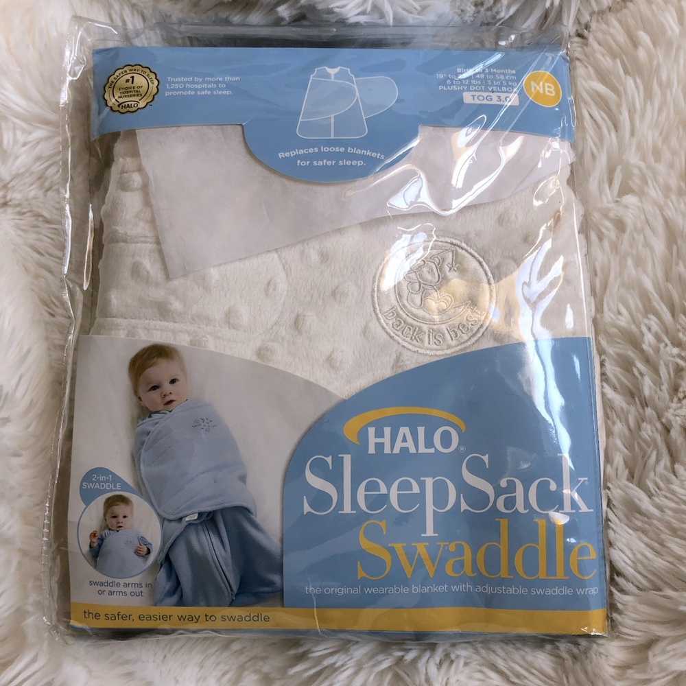 Halo Plushy Dot Velboa sleep sack swaddle